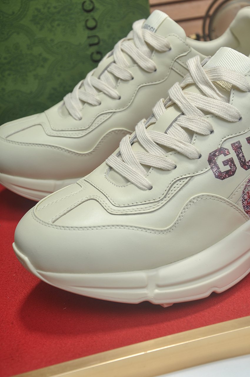 Gucci White Heart-Accent Chunky Sneakers — detail