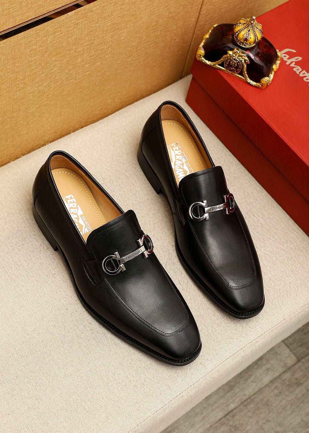 Ferragamo Black Leather Bit Loafers — hero