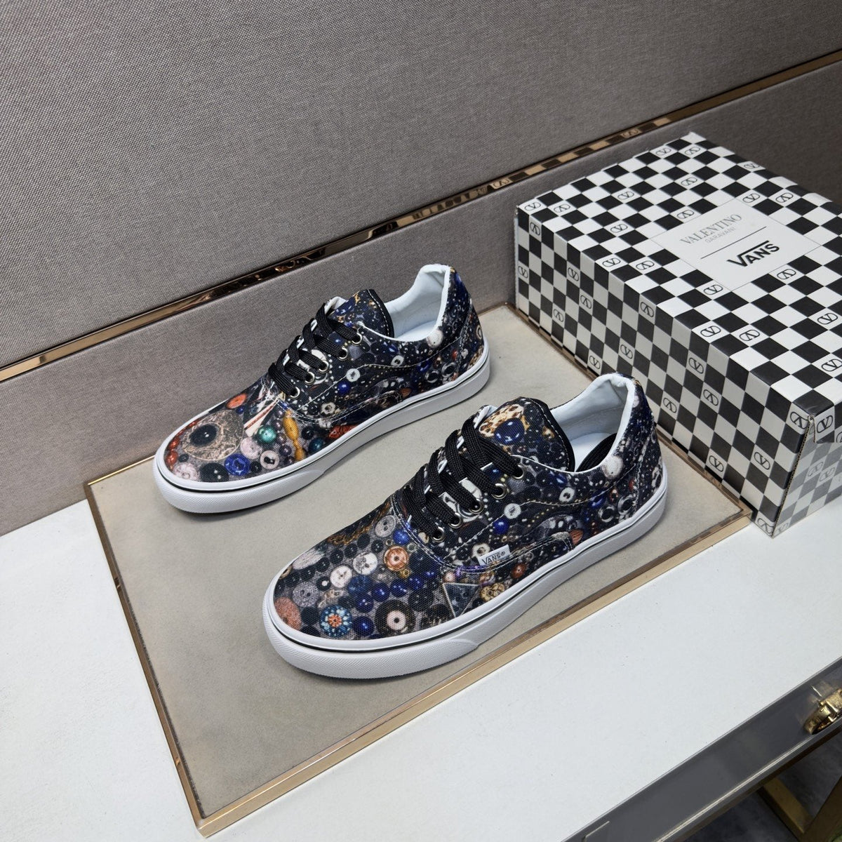 Vans Black Floral Print Low-Top Sneakers — front