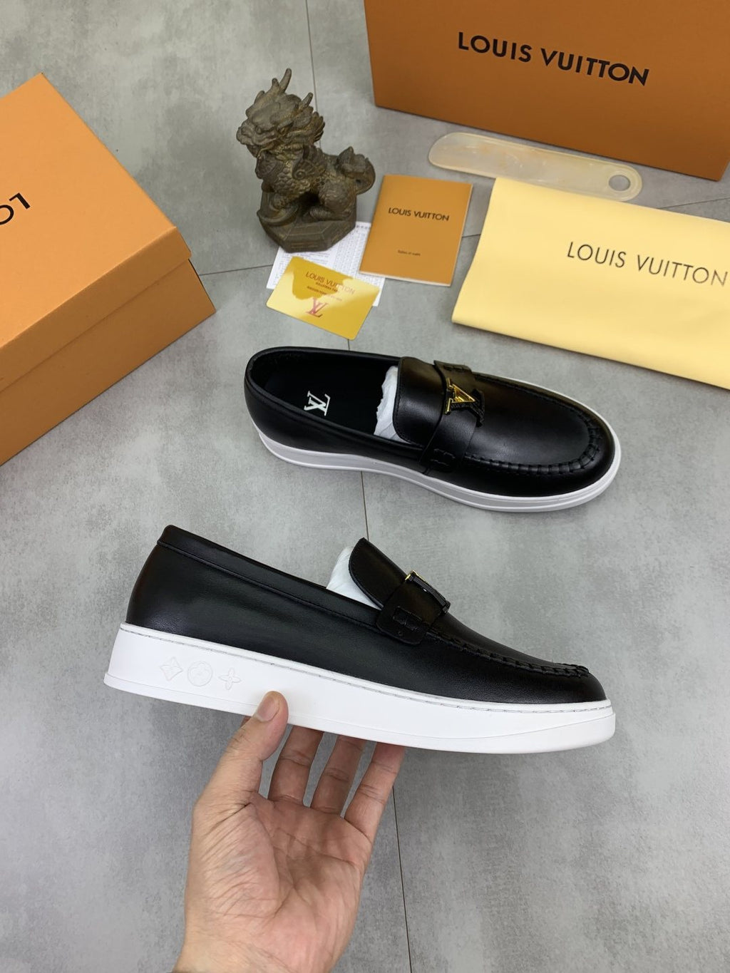 Louis Vuitton Metal Emblem Slip-On Loafers — side