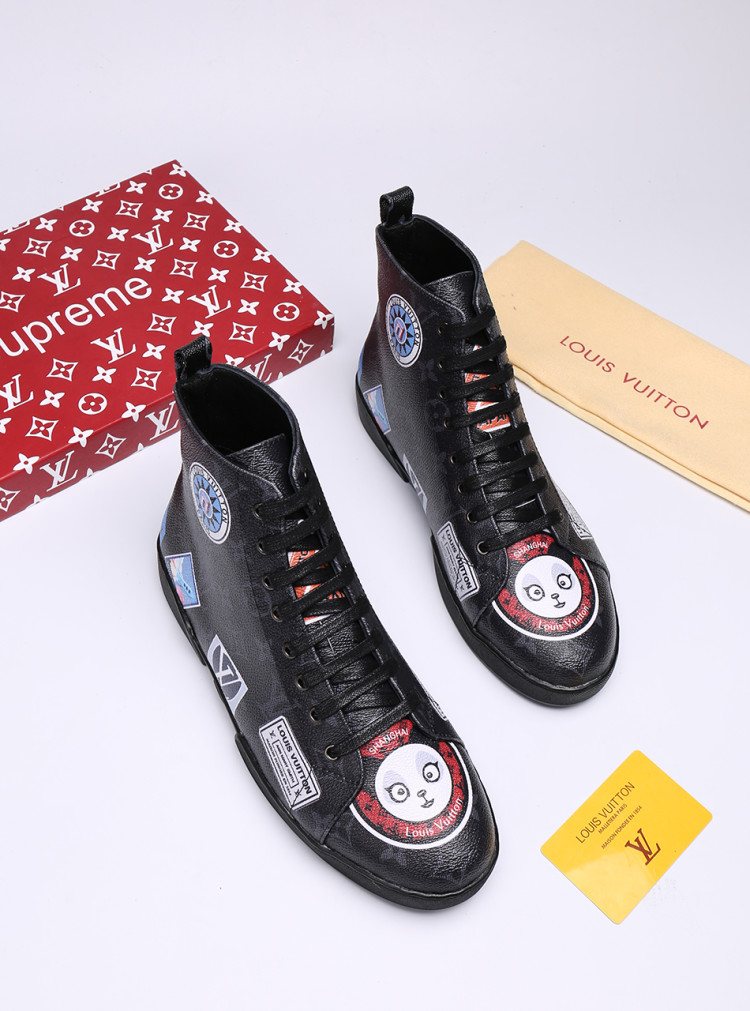 Louis Vuitton Graphic Patch High-Top Sneakers — front
